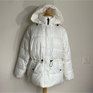 Express Women's White Full Zip Hooded Quilted Puffer Jacket Size Small Outdoor